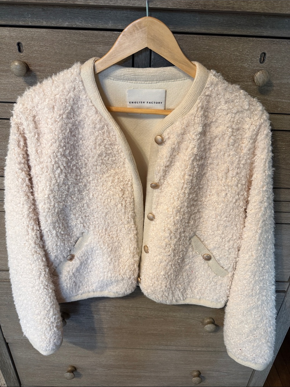 English Factory Cream Teddy Bouclé Button Jacket